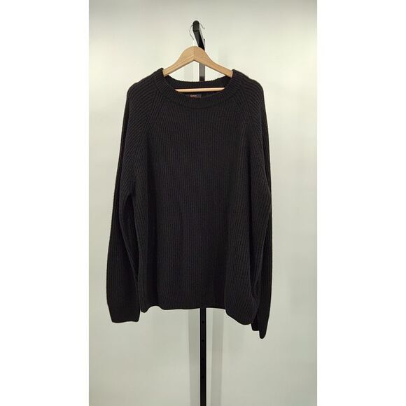 Quince Sweaters - Quince Mongolian Cashmere Fisherman Crewneck Sweater Black Sleeved Top XXL